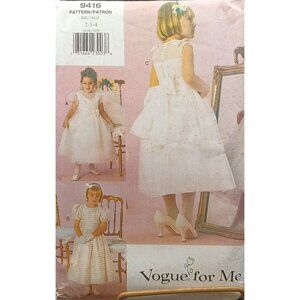 Vogue 9416 Vintage Sewing Pattern For Girls Dress With Ruffles & Bows
